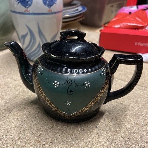 Ceramic teapot floral black - teapot,