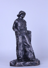 Vintage Resin Cowboy Figure Rustic 15" Statue Pewter Colour Article