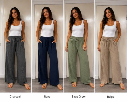 Ladies popcorn wide leg - leg, summer