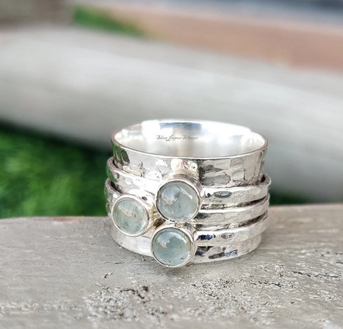 Aquamarine spinner ring - ring, solid