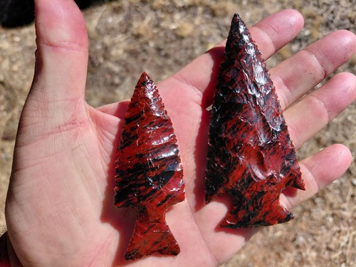 Two flint knapped arrowheads - two,
