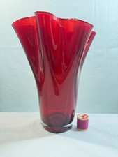 Large Ruby Red glass handkerchief vase