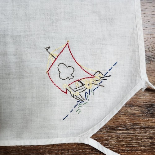 Vintage embroidered card - embroidered, table