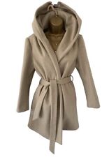 Zara Beige Oatmeal Warm Hooded Belt Tie Wrap Coat Cardigan Size L Used