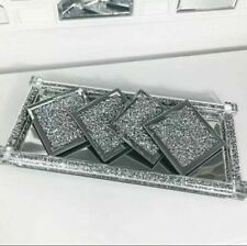 SILVER BLING CRUSHED DIAMOND ELEGANT STUNNING SET OF 4 MIRROR SHINE COASTERS