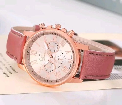 Ladies watch gold case - gold, brown