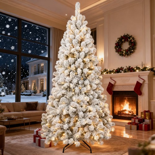 Prelit snow flocked - snow,