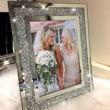 Crushed Diamond Crystal Effect Sparkly Mirrored Glass Diamante Photo Frame 10X8"