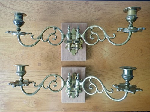 Pair brass piano wall - of,