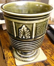 Vintage Devonway Kingsbridge England Pottery Pedestal Bowl / Vase / Pot In Green