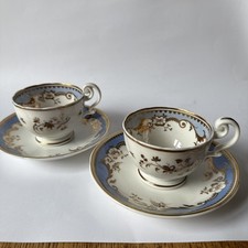 2x Georgian Ridgway Cup & Saucer c1820 Pat.2094 Antique Hand Painted gold blue