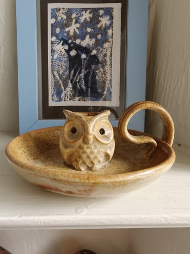 Studio pottery candle holder - candle,