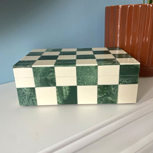 Wood green white check - green, &