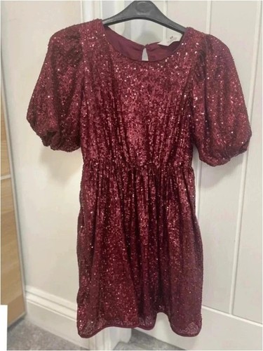 Red sequin dress with puff - h&m,