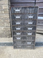 Vtg Grey Raaco 16 Drawer metal Storage Cabinet (4 broken) rusty tatty for spares