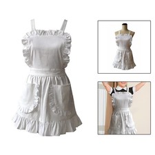 White Ruffle Maid Apron Ruffle Apron 2 Pockets for Cooking Baking Garden Gift