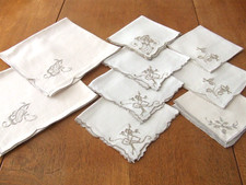 9 Vintage Assorted White/Beige Linen  Embroidered Tea Napkins.
