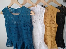 EX M&S Crochet Lace Summer Tunic Top With Camisole Lining and Deep Peplum Hem