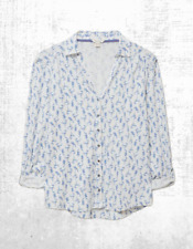 Women’s White Stuff Jersey Shirt Long Sleeve  Collared White Printed Anne Cotton