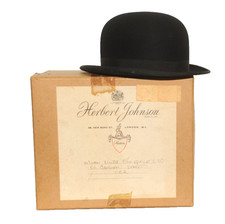 VINTAGE HERBERT JOHNSON NEW BOND ST BOWLER HAT SIZE 7 1/8 BLACK