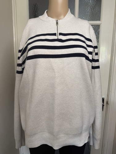 Cream navy stripe half - m&s,