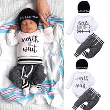 Infant Baby Boy Clothes Set Letter Printed Romper Pant with Hat Fall Clothes Set