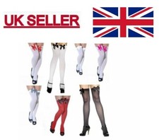 Ladies Over The Knee Hold Up Stockings Socks Thigh High With Bows  Fancy Dress.