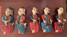 Wooden painted Thai musician set. Wall hanging.