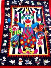 Vintage“Clowning Around”Panel by Rose&Hubble Circus Clowns Cotton Fabric88×114cm