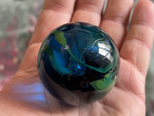 Large blue yellow glass - blue,, swirl