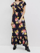 Dorothy Perkins Navy Multi Floral Wrap Front Short Sleeve Maxi Dress