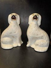 Large Antique Pair Staffordshire Fireside Spaniels Dogs