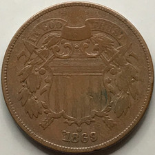 1869 2 Cent Piece Type Coin