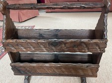 Vintage Wooden Magazine Rack ~ With Feet And Carry Handle - VGC