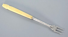 ANTIQUE VICTORIAN SILVER PICKLE FORK with CARVED HANDLE 1890