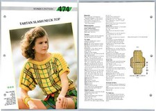 Tartan Slash Neck Top #474 Women Creative Knitting Pattern