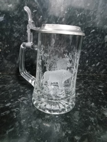 Vintage etched glass beer - vintage,