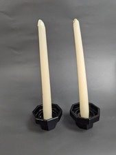 Arcoroc France OCTIME BLACK Octagonal Glass Candlestick Holders art deco Christm