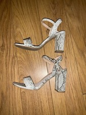 Primark Ladies Size 4 Grey, White Strappy 8.5cm chunky Heels, sandals