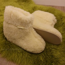 Hard Sole Natural Sheep Wool Boots Cozy Foot Slippers Sheepskin Womens Ladies 