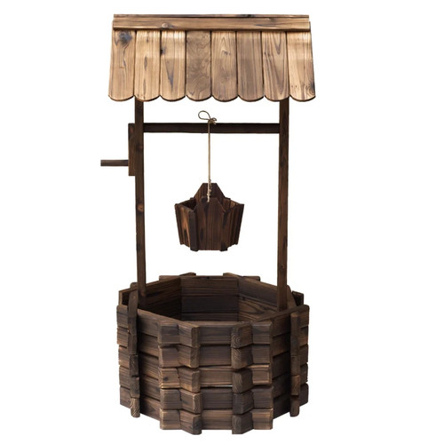 Wooden wishing well planter - wooden,