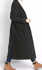 Womens Coat Size 12 Black Maxi Buttons Collar Pockets by Bonprix New