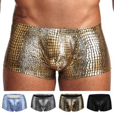 Mens Wet Look Faux Leather Boxer Briefs Trunks Underwear Shorts Underpants M-XXL