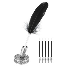 Black feather ballpoint pens - feather,