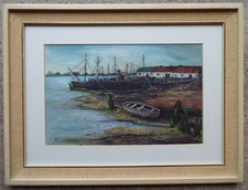 FISHING BOATS ON THE BEACH - ORIGINAL MARITIME WATERCOLOUR - DATED 1995