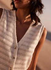 MINT VELVET Waistcoat Cotton, Longline, Ivory. Size L. RRP £89 *NEW*