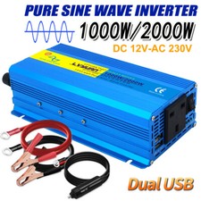 1000W 2000W Car Pure Sine Wave Power Inverter 12V to 240V with 2USB Camping Trip