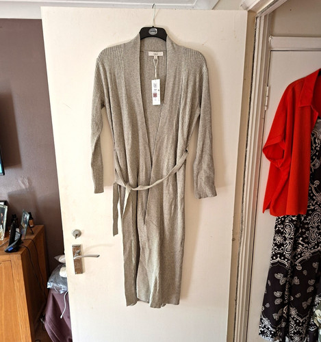 Grey ribbed neck long - m&s, v-neck