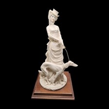 A. Belcari Figurine Figurine Lady with Saluki Dog Porcelain Satue Dear Studio