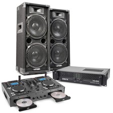 MAX28 Dual 8" Passive DJ PA Speaker Kit with Amplifier and CD Mixer - 1600W
